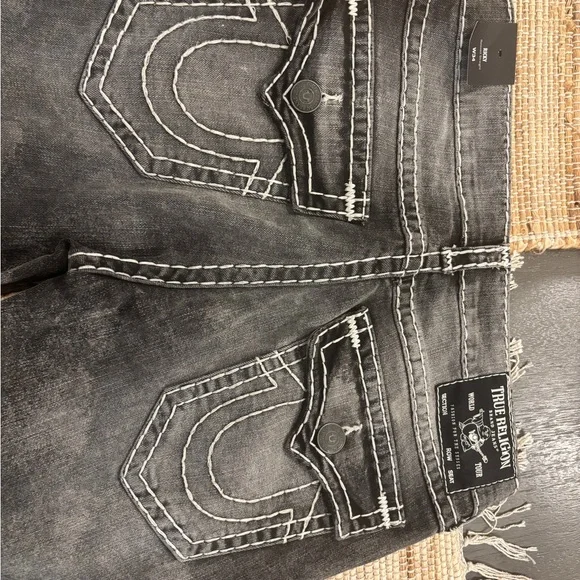 True Religion Men's Black Jeans with White Stitching